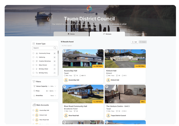 Taupo District Council created a bookable ecosystem withSpacetoCos Council venue booking platform