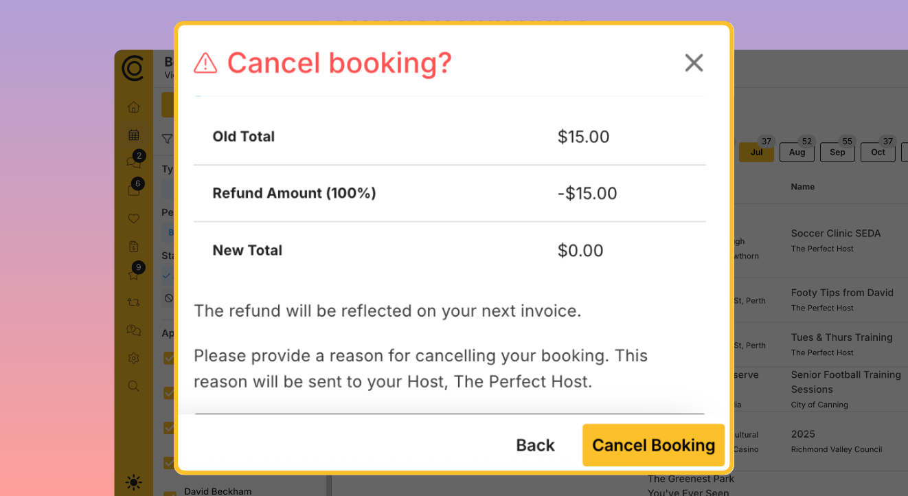 Cancel bookings