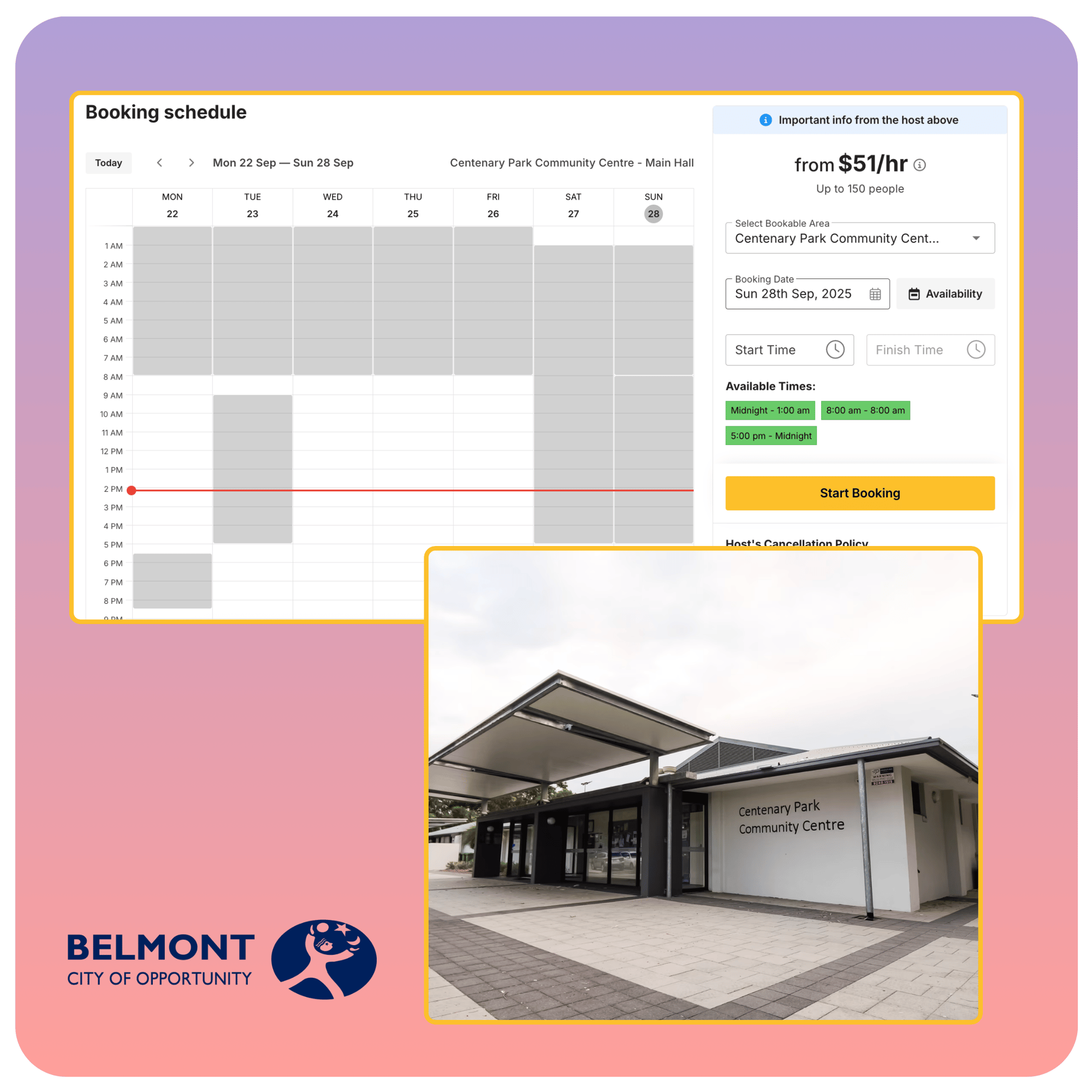 City of Belmont: Booking Calendar - Space Feature