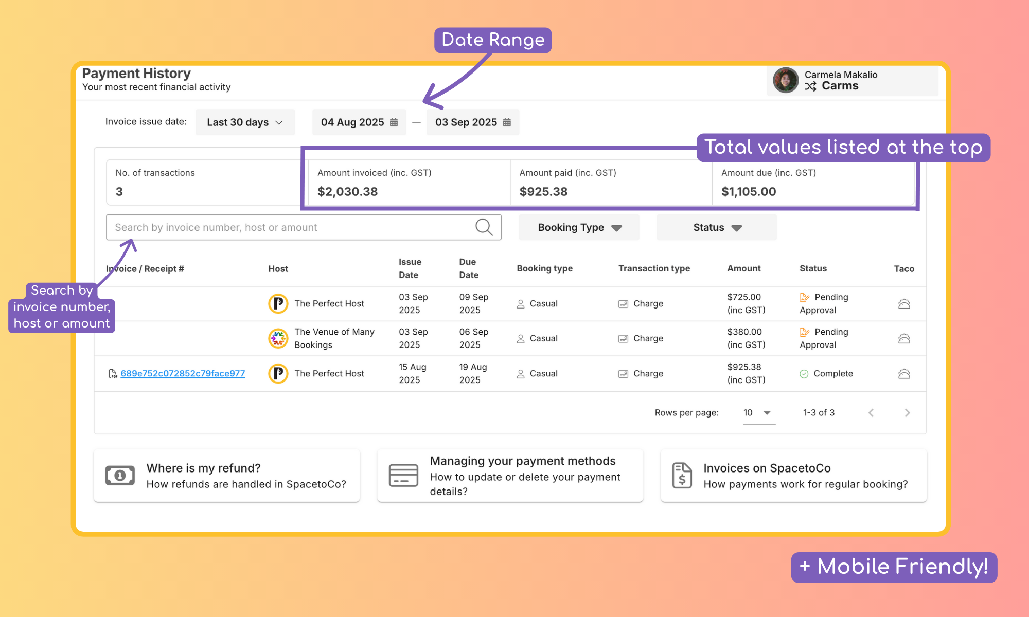 Payment History - Transaction Table
