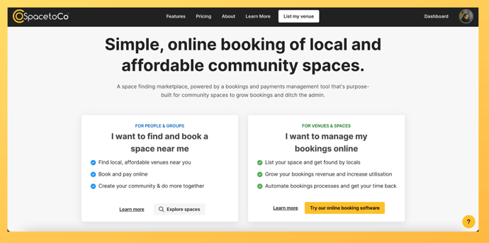 SpacetoCo homepage bottom