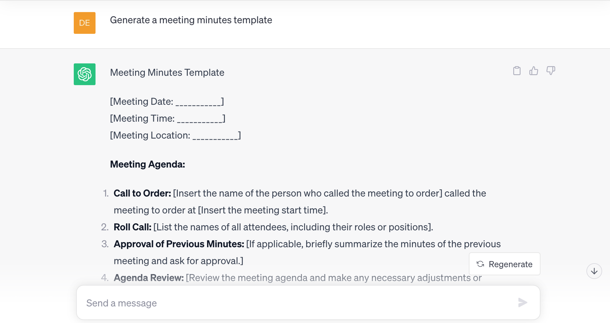 How AI can be utilised by community venues | ChatGPT producing meeting minutes template