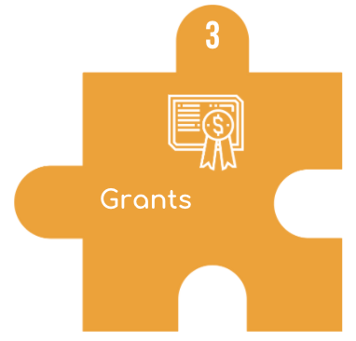 SpacetoCo puzzle piece graphic depicting grant funding for community space management.