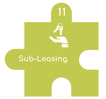 SpacetoCo puzzle piece graphic highlighting sub-leasing as a revenue stream for community spaces."